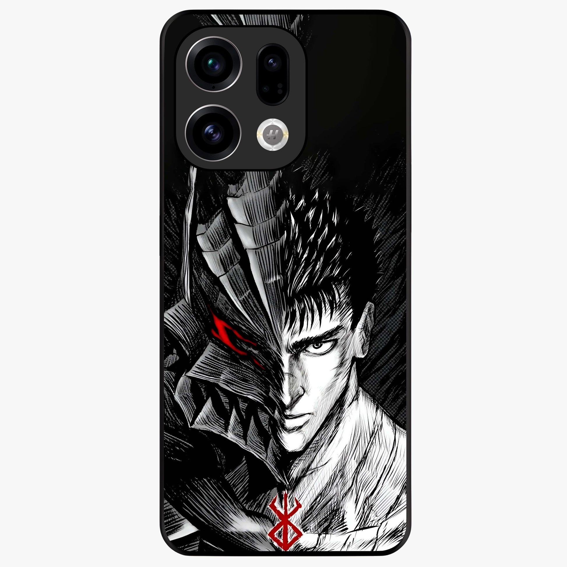 Berserker Blood Oath Glass Case showing flat back view with fierce warrior inspired artwork and glossy glass finish.