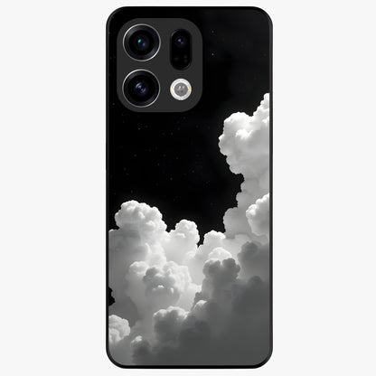 Black Background With White Cloud Glass Case showing flat back view with minimal cloud artwork on dark background and glossy glass finish.