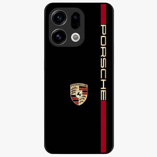 Black Minimal Porsche Glass Case showing flat back view with sleek minimal sports car artwork and glossy glass finish.