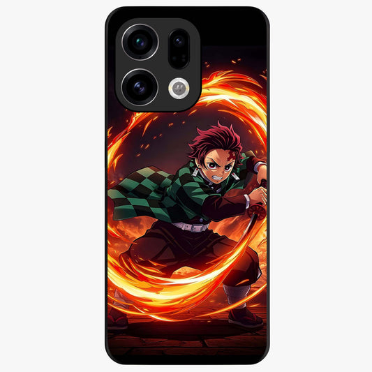 Blazing Sword Resolve Glass Case showing flat back view with fiery sword artwork and glossy glass finish.