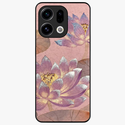 Blossom Mist Lotus Glass Case showing flat back view with serene lotus blossom artwork and glossy glass finish.