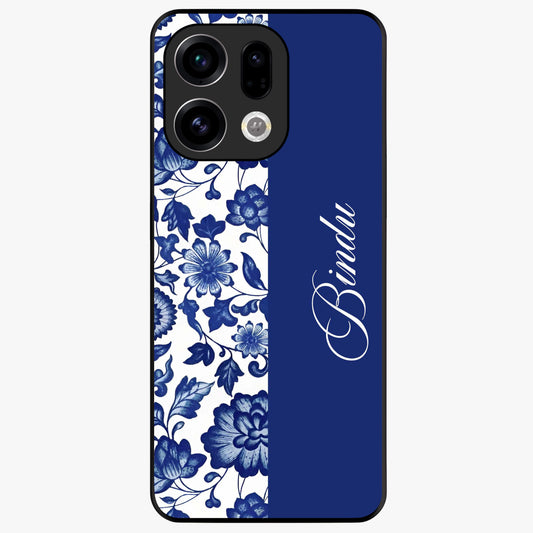 Blue Vintage Floral Pattern Glass Case upright view showcasing timeless floral illustration with vintage inspired style.