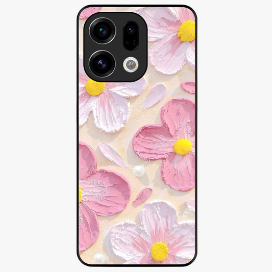 Blush Bloom Texture Glass Case showing flat back view with soft blush floral texture artwork and glossy glass finish.