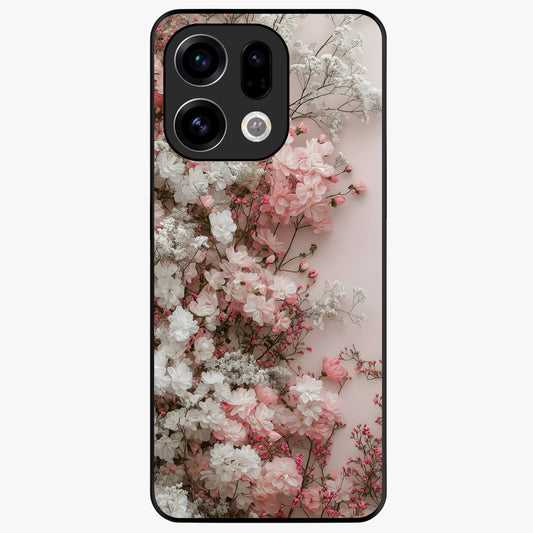 Blush Blossom Cloud Glass Case showing flat back view with dreamy blush cloud blossom artwork and glossy glass finish.