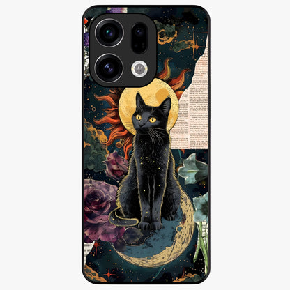 Celestial Black Cat Glass Case showing flat back view with mystical black cat artwork and glossy glass finish.