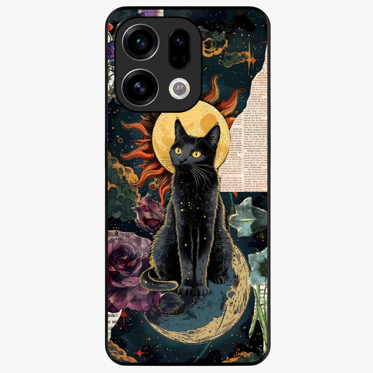 Celestial Black Cat Glass Case showing flat back view with mystical black cat artwork and glossy glass finish.