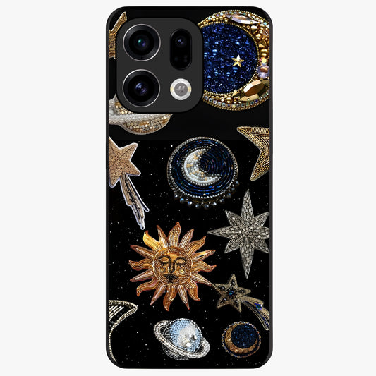 Celestial Gem Constellations Glass Case showing flat back view with sparkling constellation artwork and glossy glass finish.