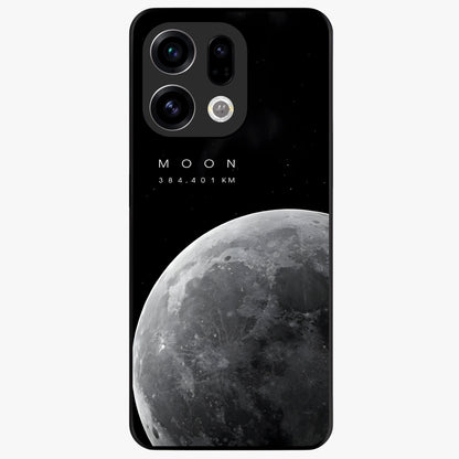 Cosmic Moon Glow Glass Case showing flat back view with glowing moon artwork and glossy glass finish.
