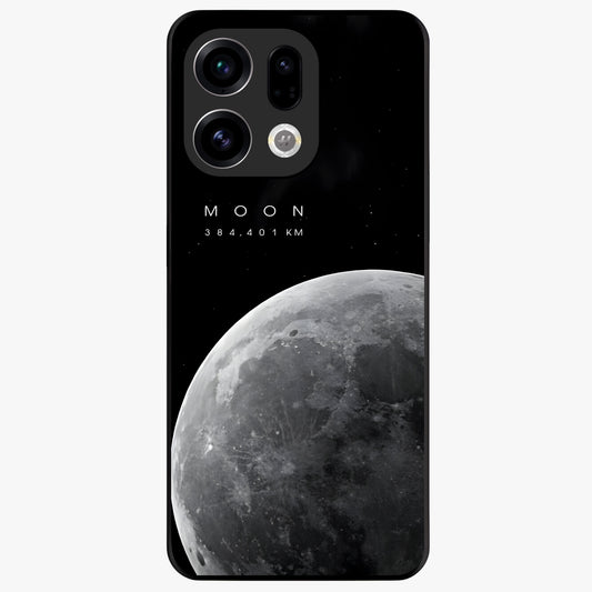 Cosmic Moon Glow Glass Case showing flat back view with glowing moon artwork and glossy glass finish.