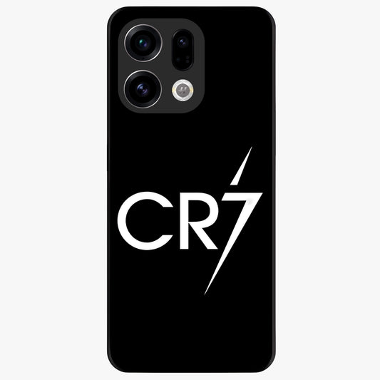 Cr7 Elite Strike Glass Case showing flat back view with dynamic football inspired artwork and glossy glass finish.