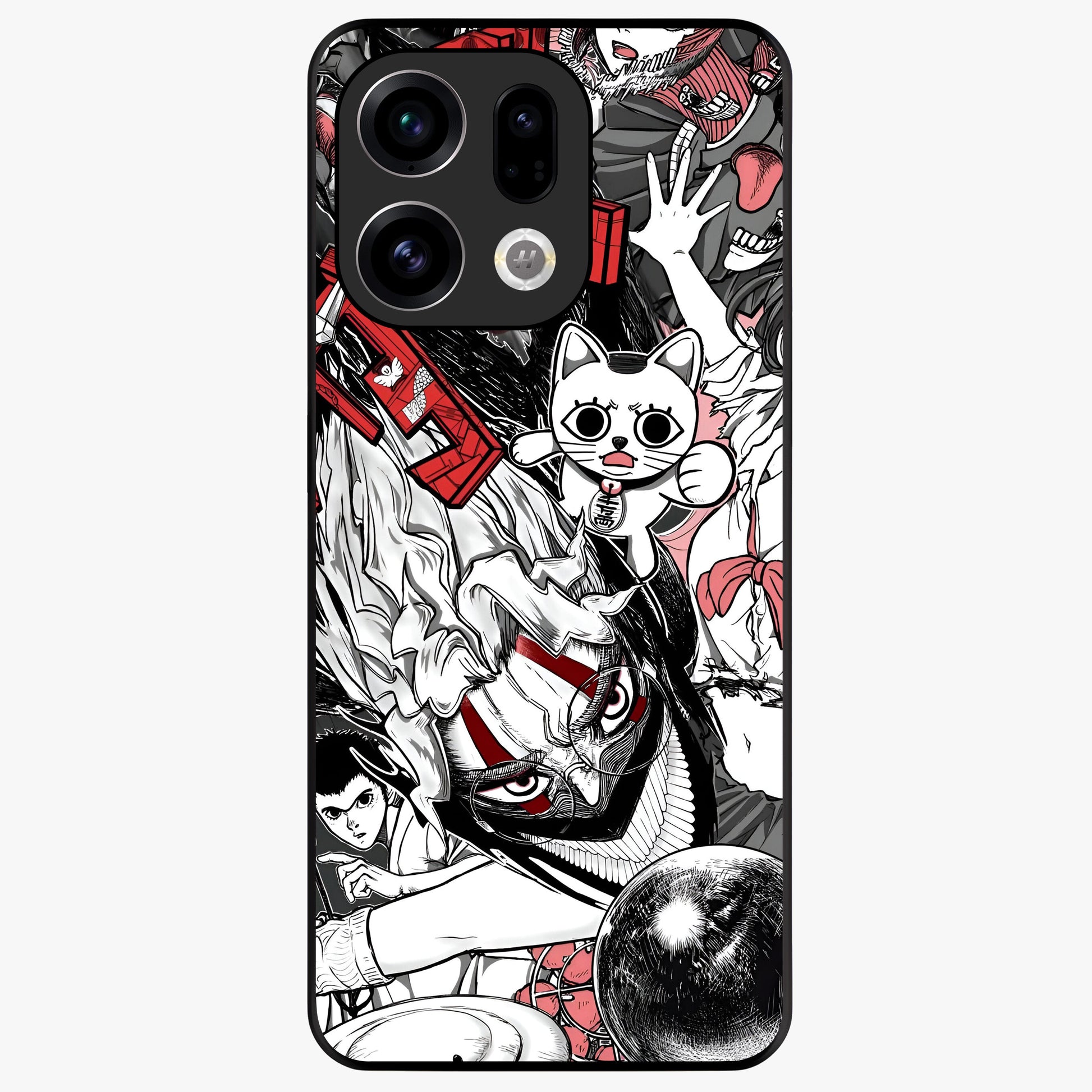 Crimson Chaos Panel Glass Case showing flat back view with bold crimson abstract artwork and glossy glass finish.