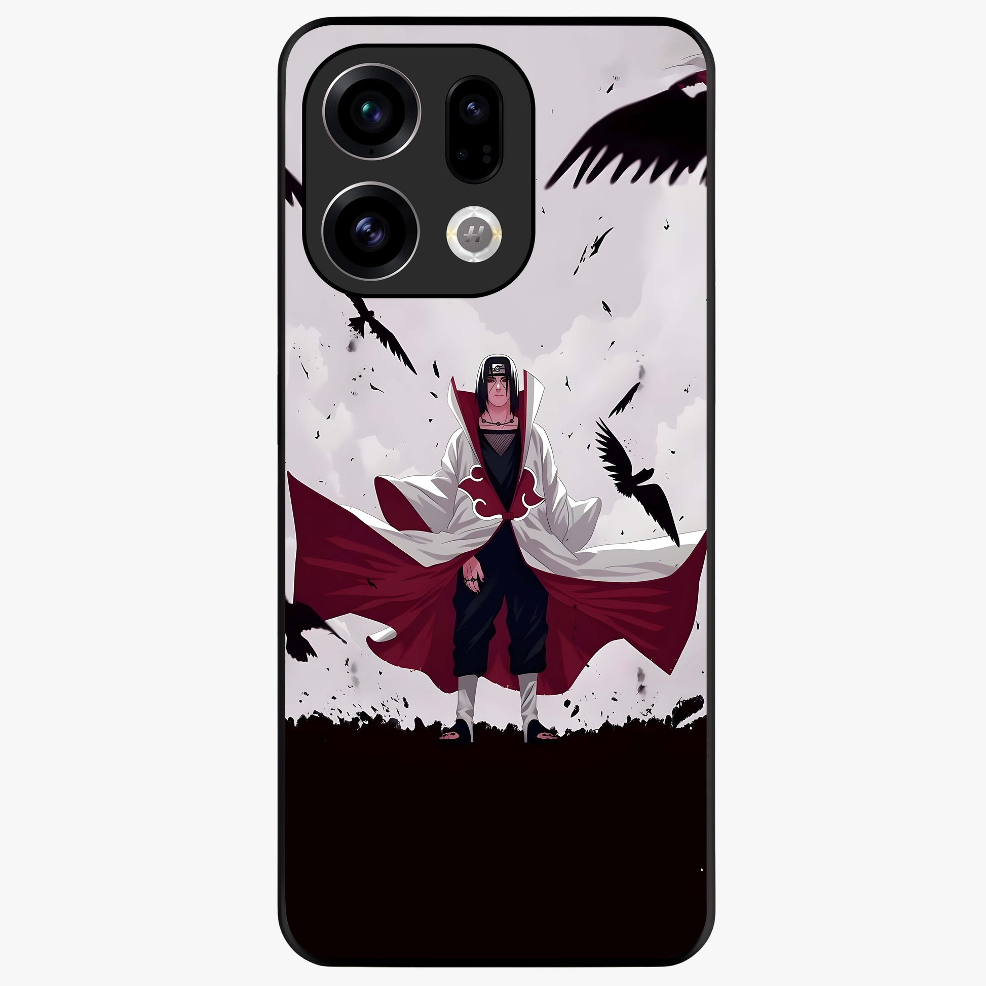 Crimson Crow Ascension Glass Case showing flat back view with mystical crow artwork and glossy glass finish.