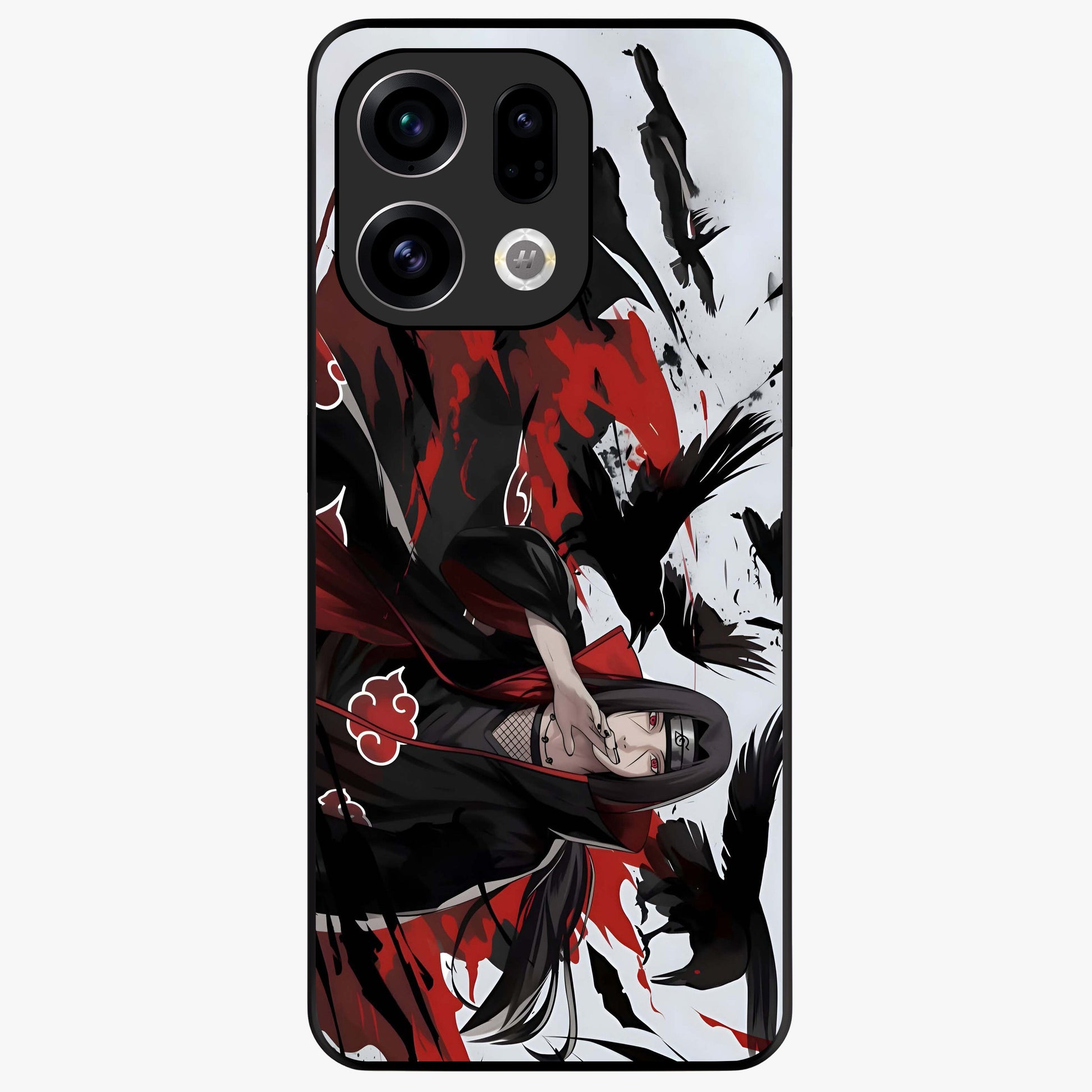 Crimson Crow Illusion Glass Case showing flat back view with artistic crow illusion artwork and glossy glass finish.