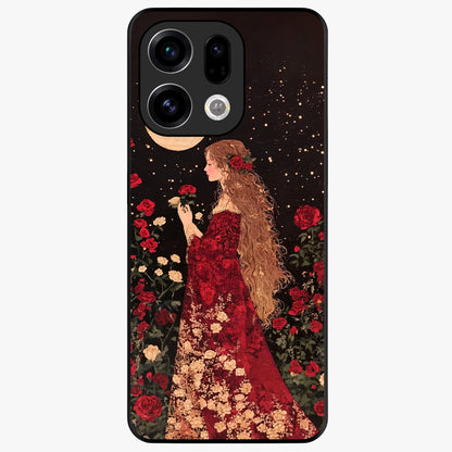 Crimson Dreams Glass Case showing flat back view with dreamy crimson artwork and glossy glass finish.
