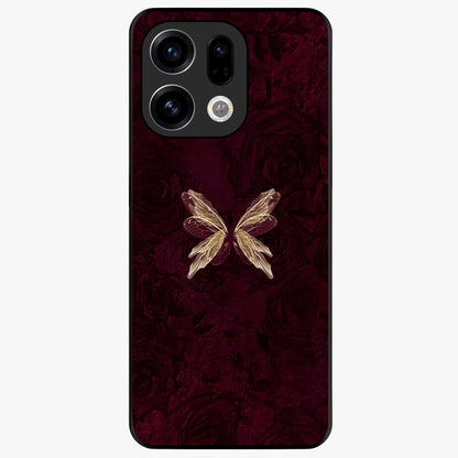 Crimson Fade Butterfly Glass Case showing flat back view with fading butterfly artwork and glossy glass finish.