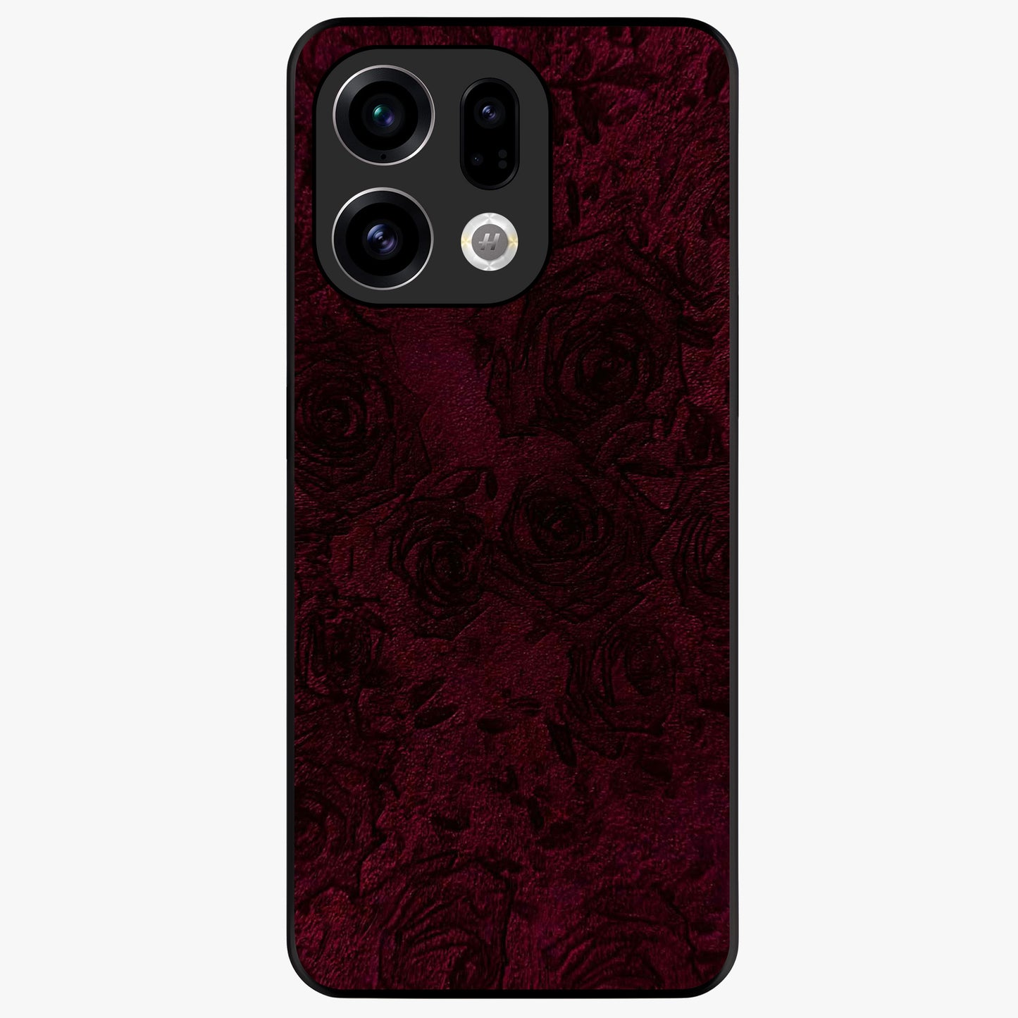 Crimson Fade Flow Glass Case showing flat back view with flowing crimson gradient artwork and glossy glass finish.