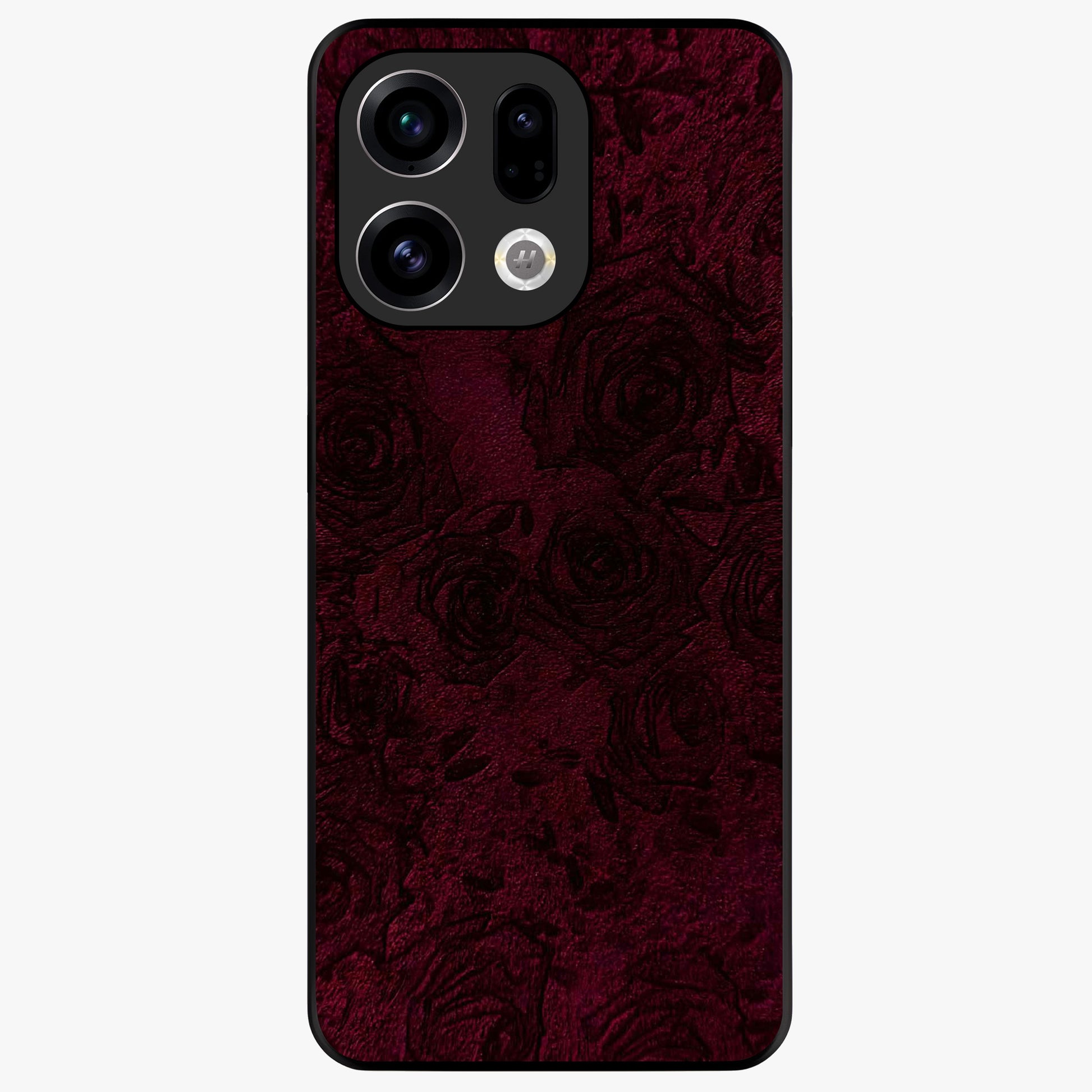 Crimson Fade Flow Glass Case showing flat back view with flowing crimson gradient artwork and glossy glass finish.