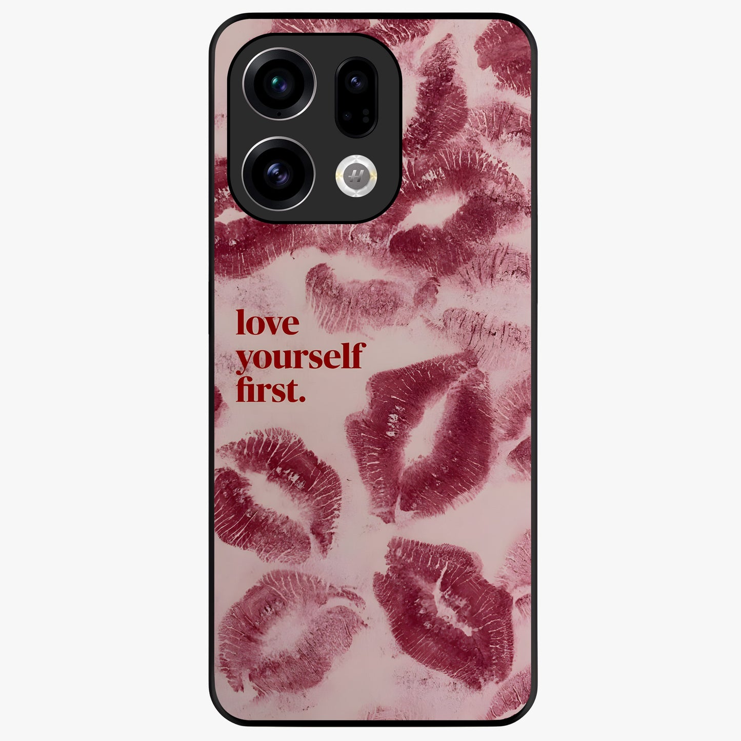 Crimson Kiss Love Glass Case showing flat back view with romantic crimson themed artwork and glossy glass finish.