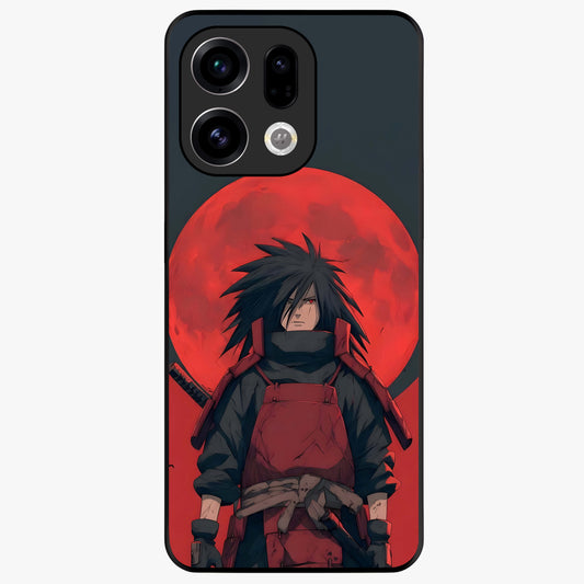 Crimson Moon Warlord Glass Case showing flat back view with mystical moon warrior artwork and glossy glass finish.