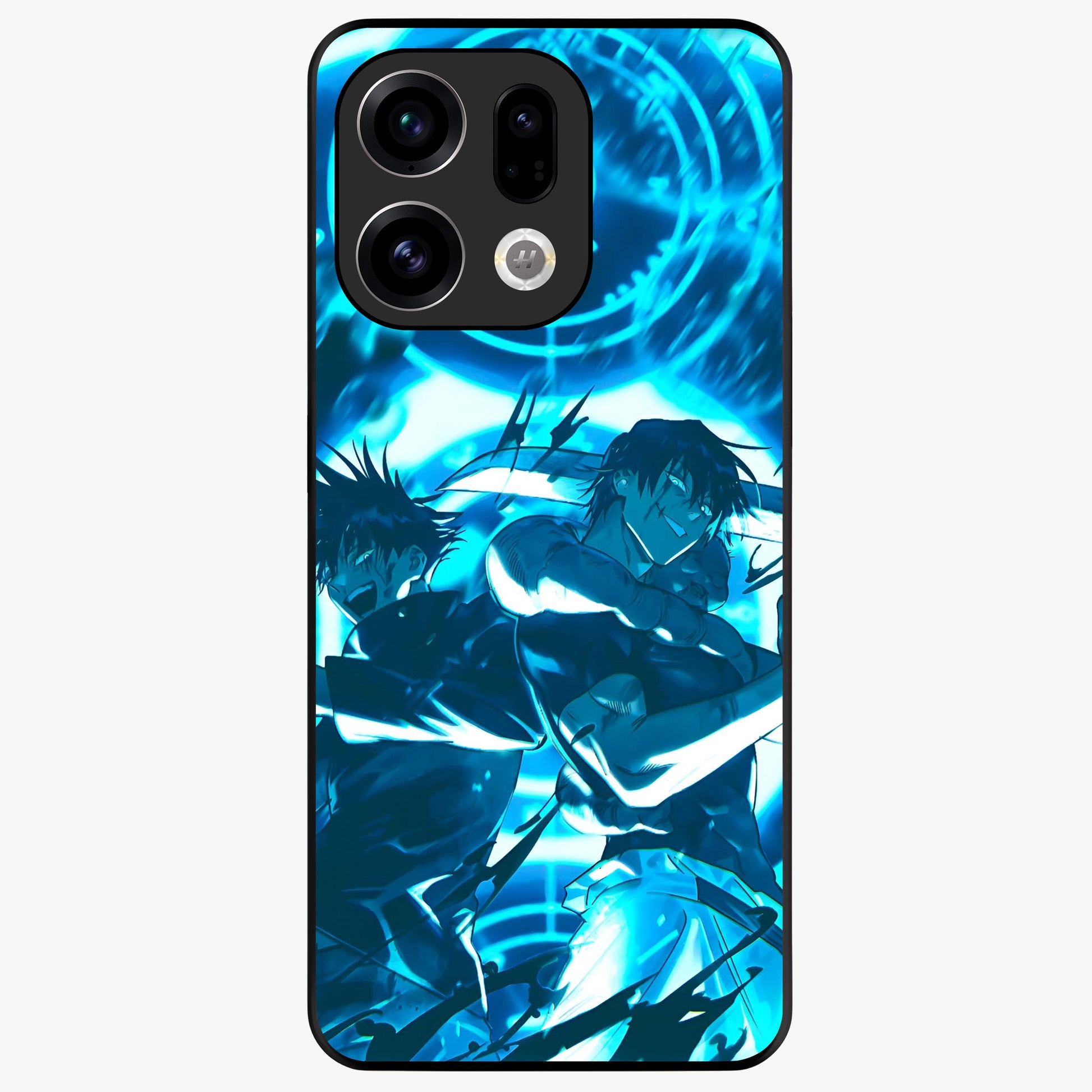 Cursed Energy Clash Glass Case showing flat back view with intense cursed energy artwork and glossy glass finish.