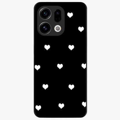 Cute And Simple White Hearts Glass Case showing flat back view with minimal white heart pattern and glossy glass finish.