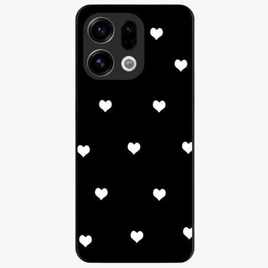 Cute And Simple White Hearts Glass Case showing flat back view with minimal white heart pattern and glossy glass finish.
