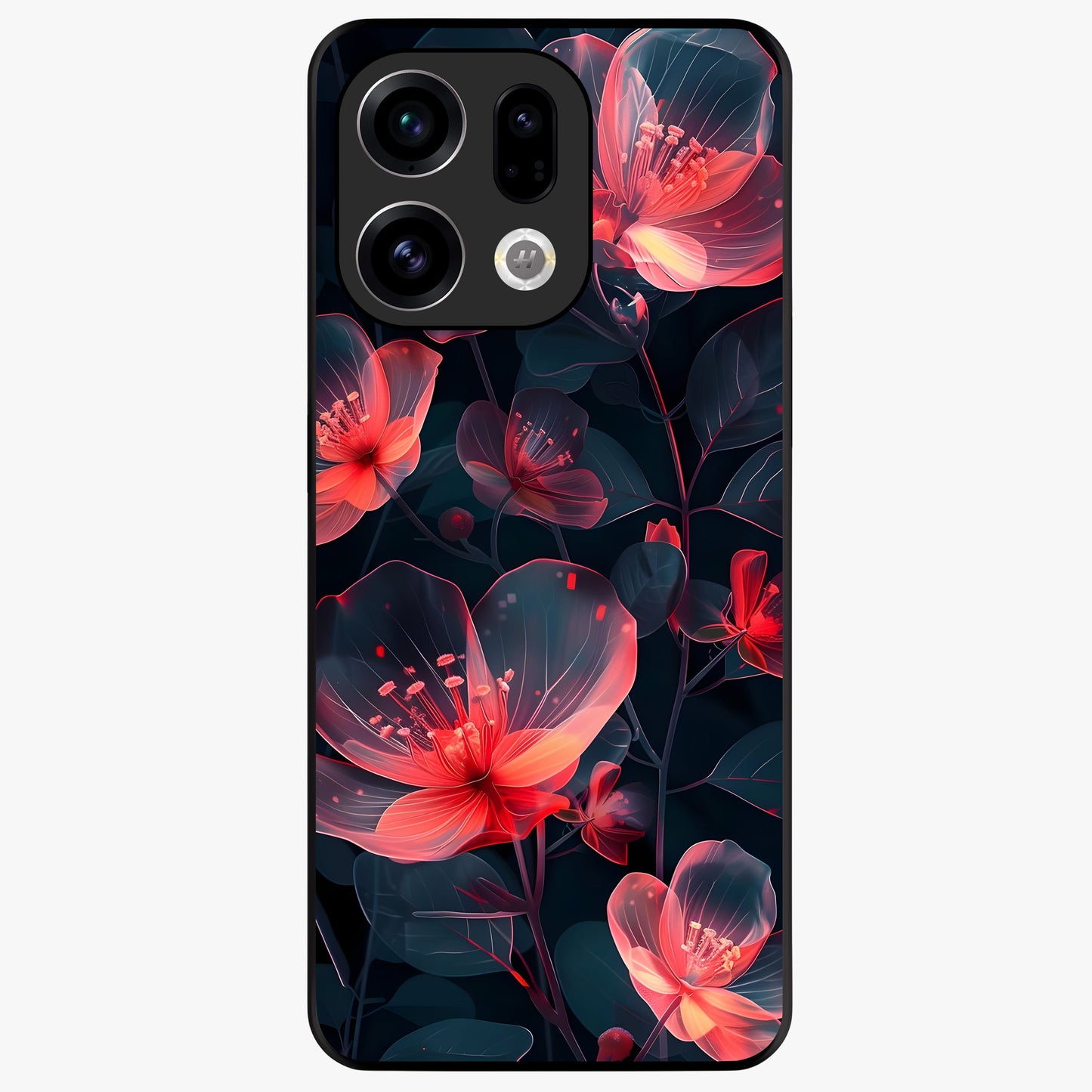 Dark Shade of Flower Glass Case showing flat back view with elegant dark floral artwork and glossy glass finish.