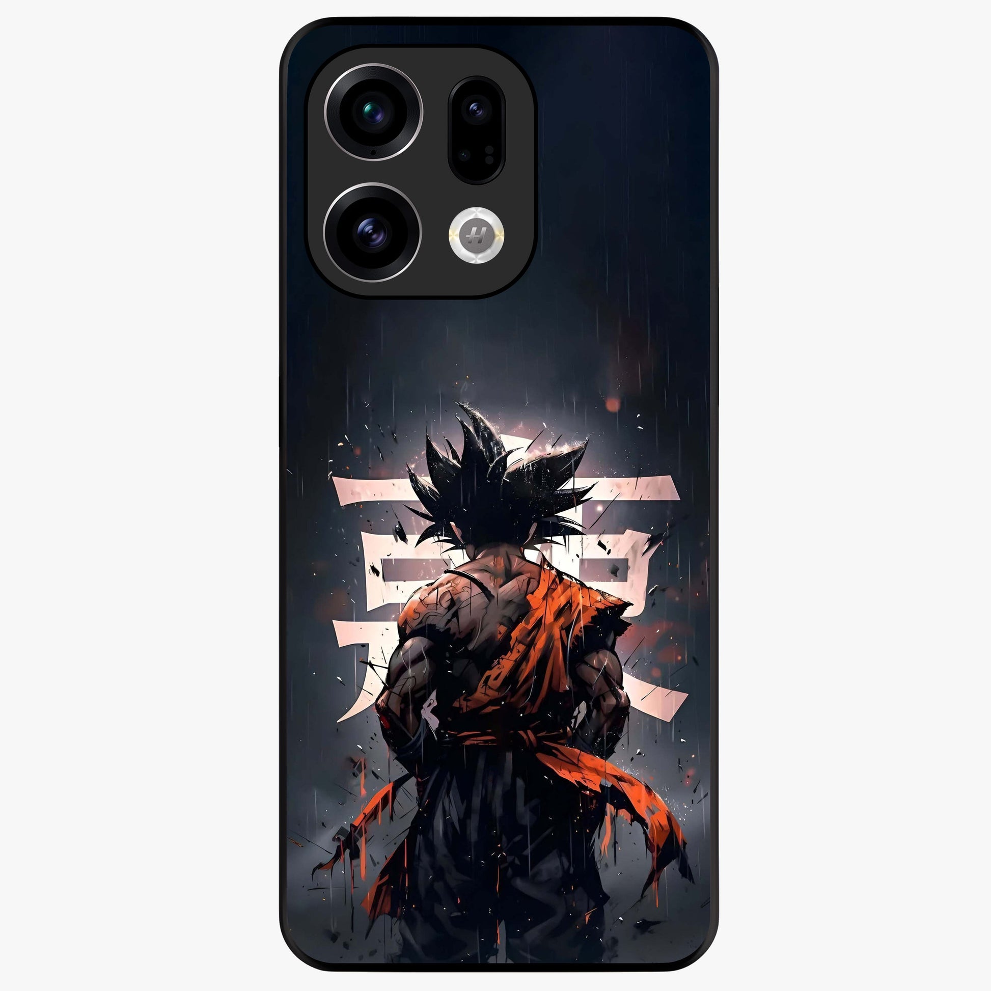 Dark Warrior In Rain Glass Case showing flat back view with warrior artwork in rainy atmosphere and glossy glass finish.