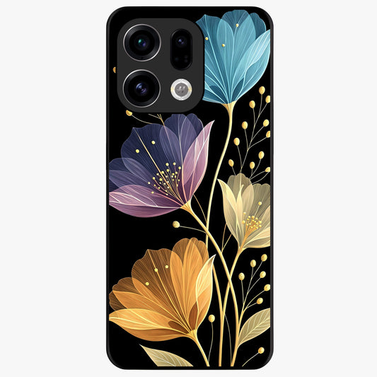 Delicate Multicolor Flowers Glass Case showing flat back view with vibrant floral artwork and glossy glass finish.