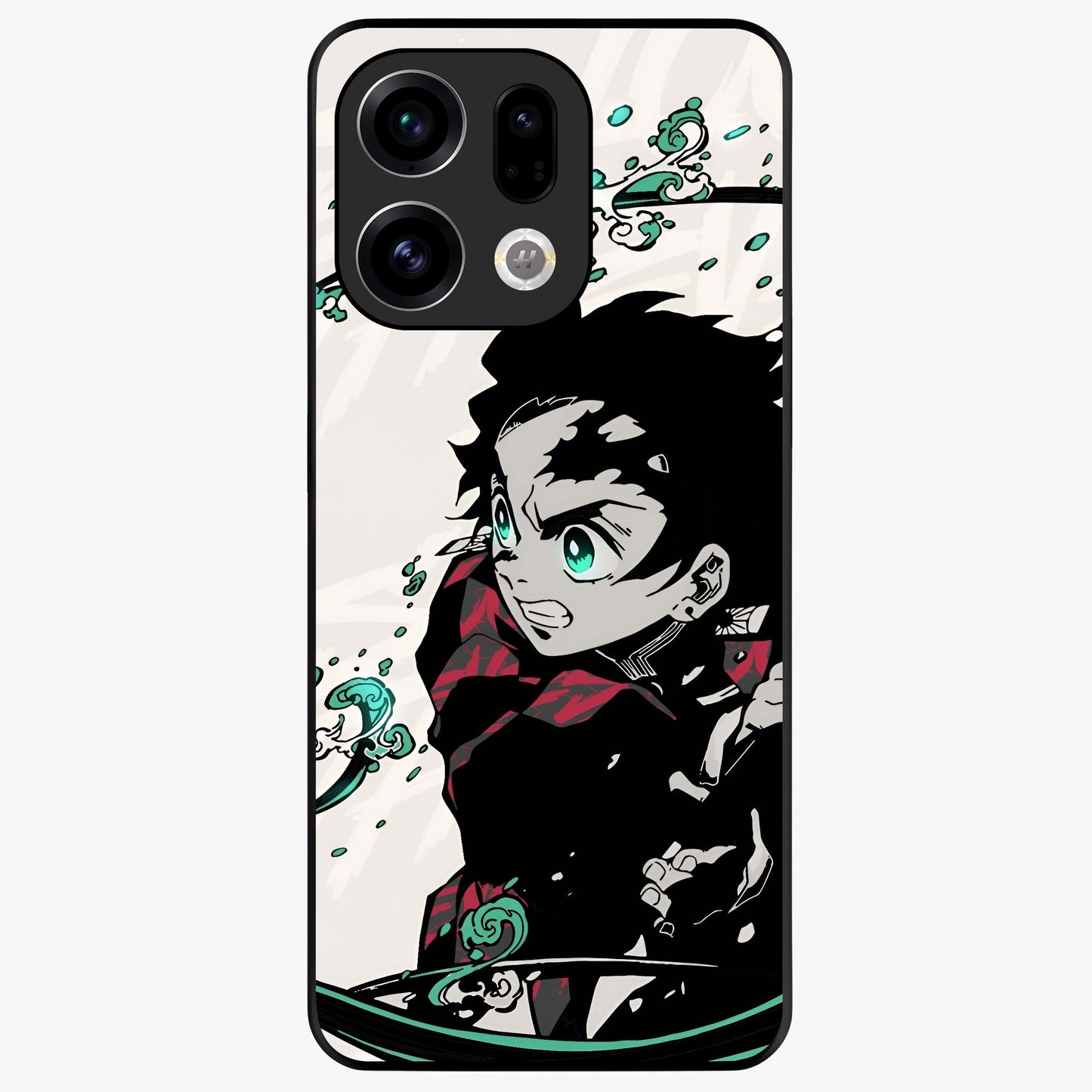 Demon Slayer Glass Case showing flat back view with bold anime inspired artwork and glossy glass finish.