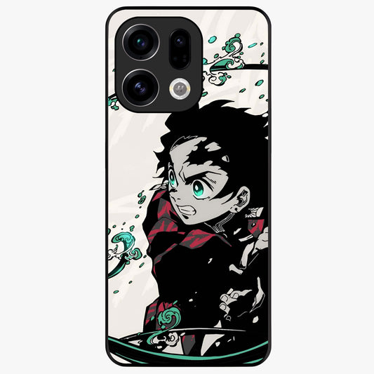 Demon Slayer Glass Case showing flat back view with bold anime inspired artwork and glossy glass finish.