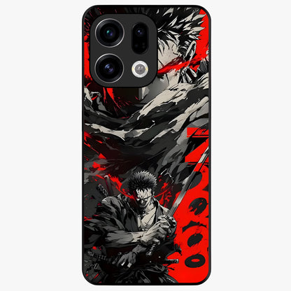 Demon Sword Resolve Glass Case showing flat back view with fierce sword warrior artwork and glossy glass finish.