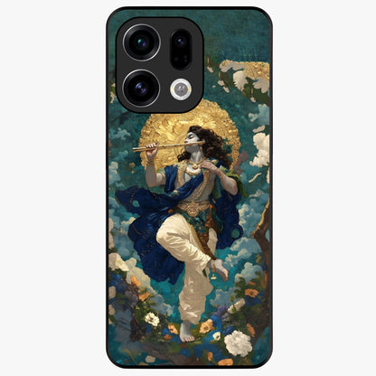 Divine Krishna Art Glass Case showing flat back view with Lord Krishna artwork and glossy glass finish.