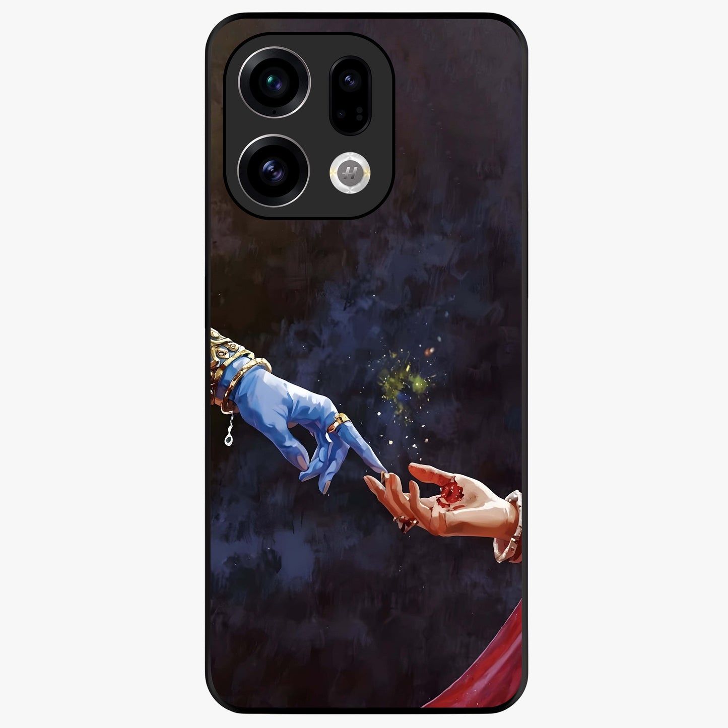 Divine Touch Eternal Glass Case showing flat back view with spiritual themed artwork and glossy glass finish.