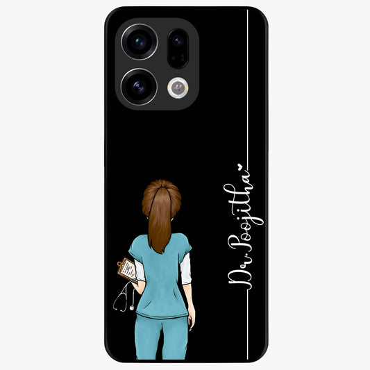 Doctor Pattern Custom Name Glass Case showing flat back view with medical themed pattern and personalized name design.