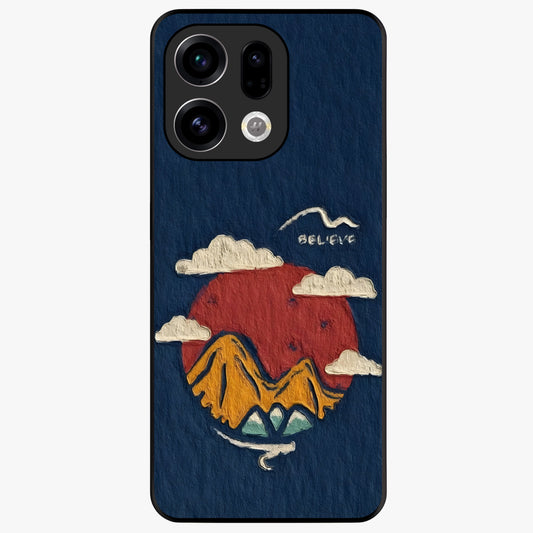 Dream Beyond Mountains Glass Case showing flat back view with scenic mountain landscape artwork and glossy glass finish.