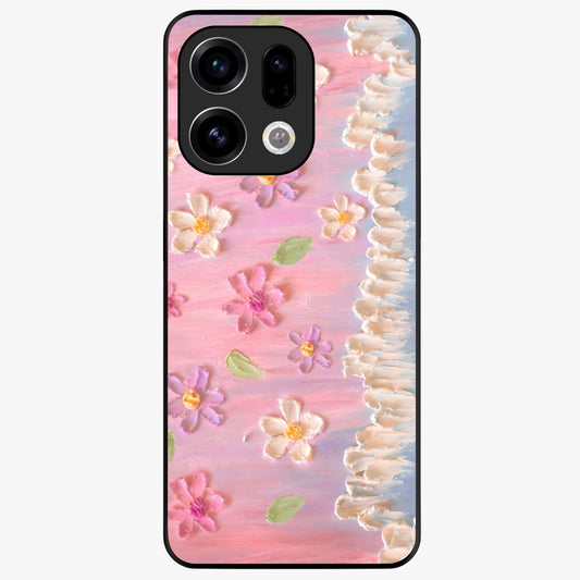 Dreamy Painted Garden Glass Case showing flat back view with artistic painted floral garden artwork and glossy glass finish.
