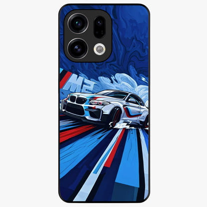 Drift Power Rush Glass Case showing flat back view with dynamic racing inspired artwork and glossy glass finish.