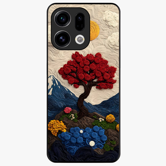 Eternal Nature Tapestry Glass Case showing flat back view with intricate nature tapestry artwork and glossy glass finish.