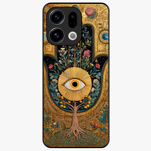 Ethereal Evil Eye Glass Case showing flat back view with mystical evil eye artwork and glossy glass finish.