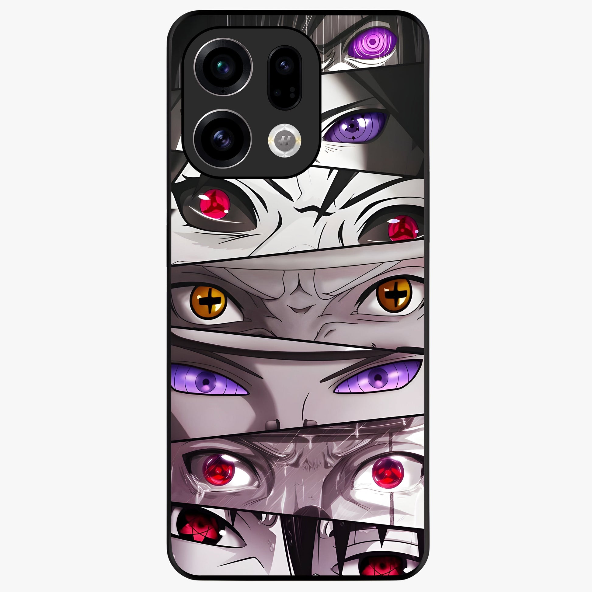 Eyes of Destiny Glass Case showing flat back view with striking eye themed artwork and glossy glass finish.