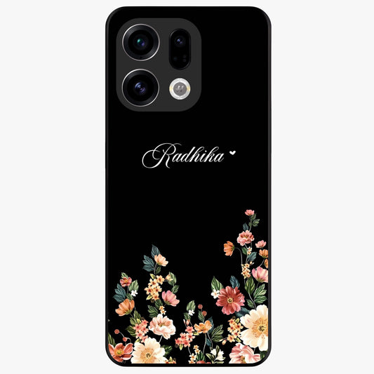 Floral Design With a Custom Personalized Name Glass Case showing flat back view with floral artwork and personalized name design.