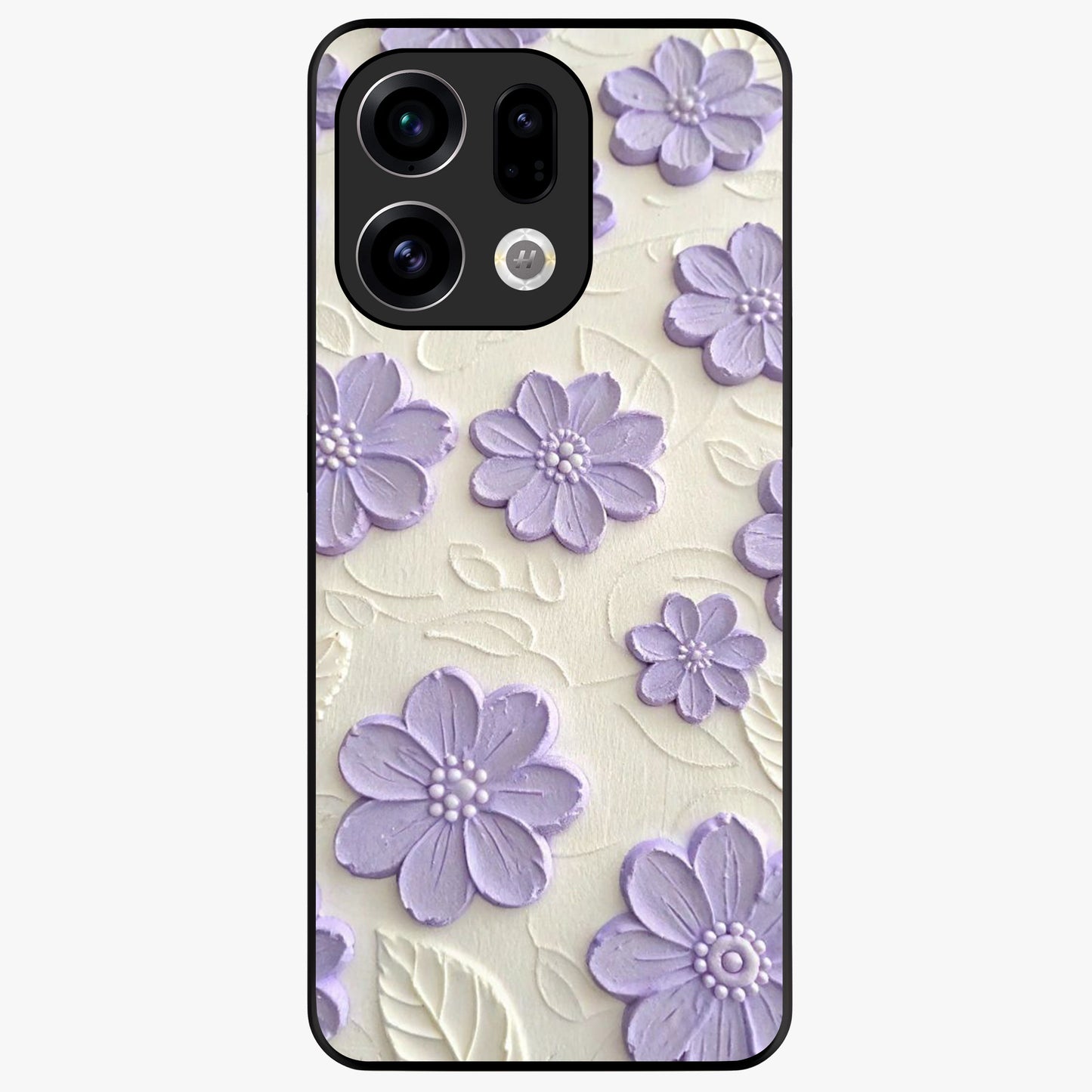 Floral Wall Art With Purple Flowers Glass Case showing flat back view with purple flower artwork and glossy glass finish.