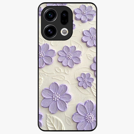 Floral Wall Art With Purple Flowers Glass Case showing flat back view with purple flower artwork and glossy glass finish.