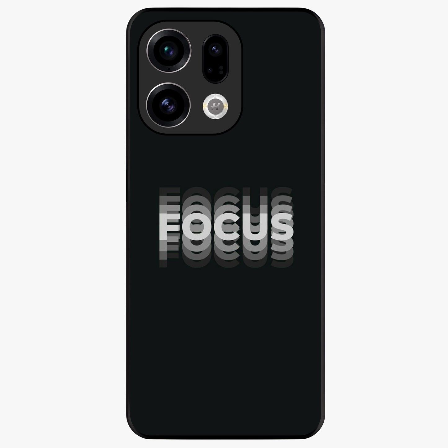 Focus Mode On Glass Case showing flat back view with bold motivational typography design and glossy glass finish.