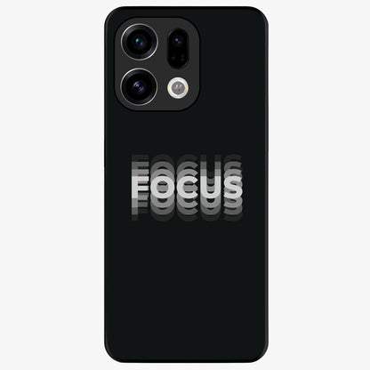 Focus Mode On Glass Case showing flat back view with bold motivational typography design and glossy glass finish.