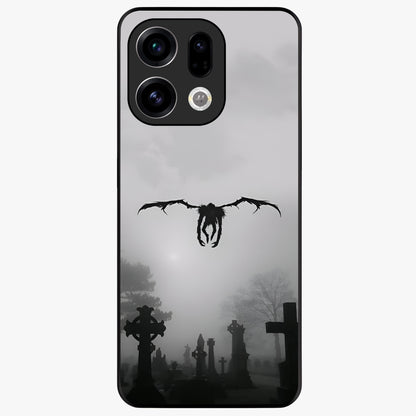 Graveyard Shadow Descent Glass Case showing flat back view with dark graveyard themed artwork and glossy glass finish.