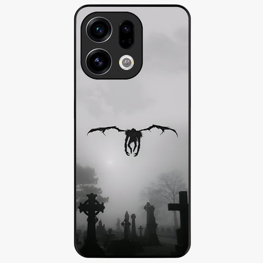 Graveyard Shadow Descent Glass Case showing flat back view with dark graveyard themed artwork and glossy glass finish.