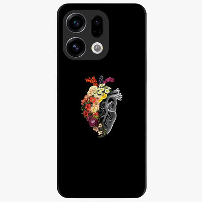 Heart With Flowers Glass Case showing flat back view with heart shaped floral artwork and glossy glass finish.