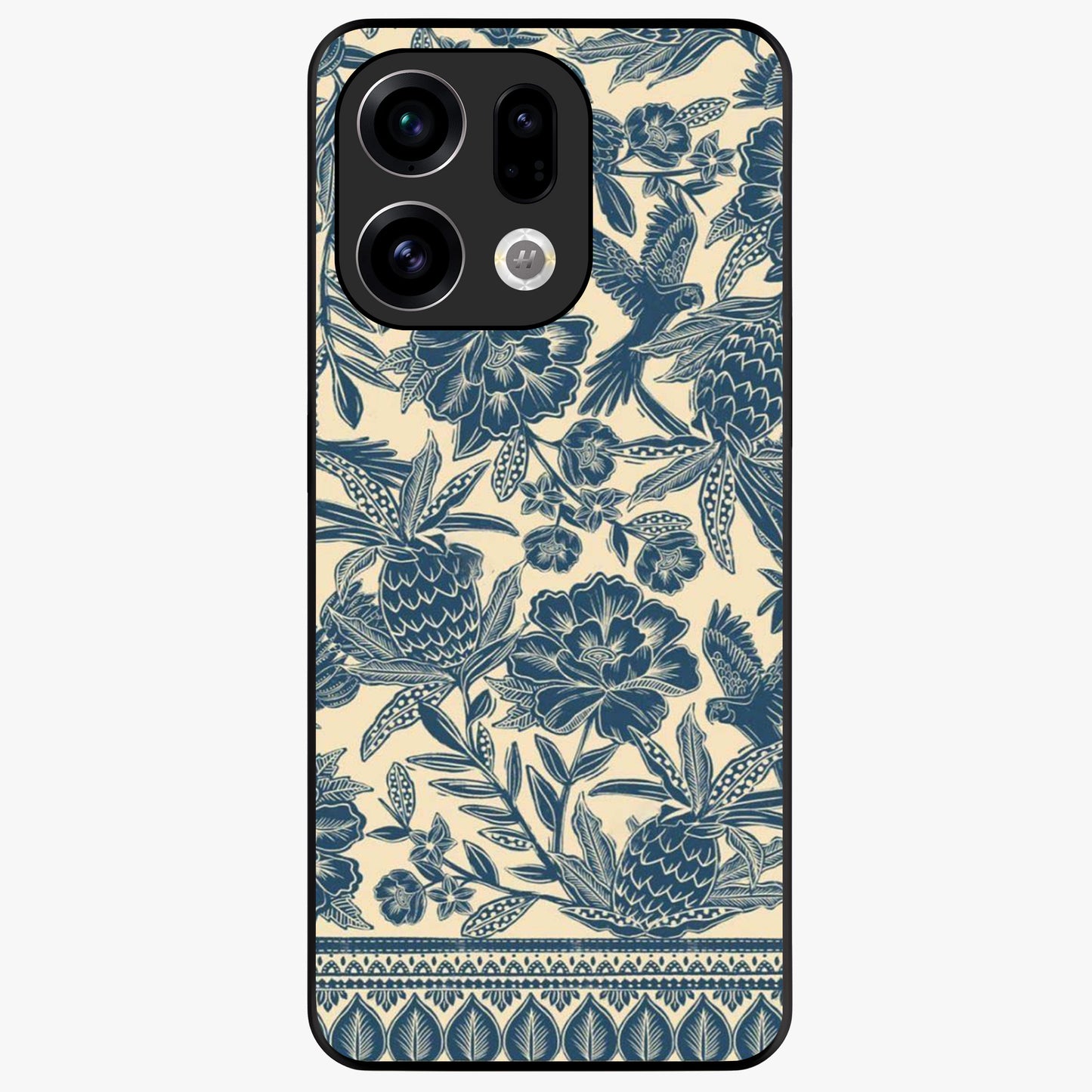 Heirloom Wild Bloom Glass Case showing flat back view with vintage inspired wild flower artwork and glossy glass finish.